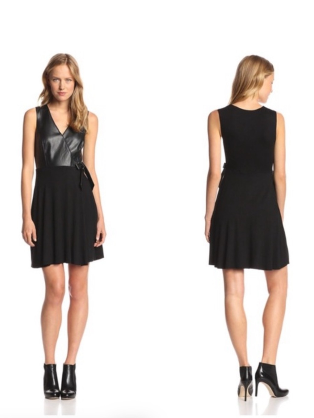 Anthropologie Bailey 44 Cider Black Faux-Leather Wrap Bodice Skater Dress